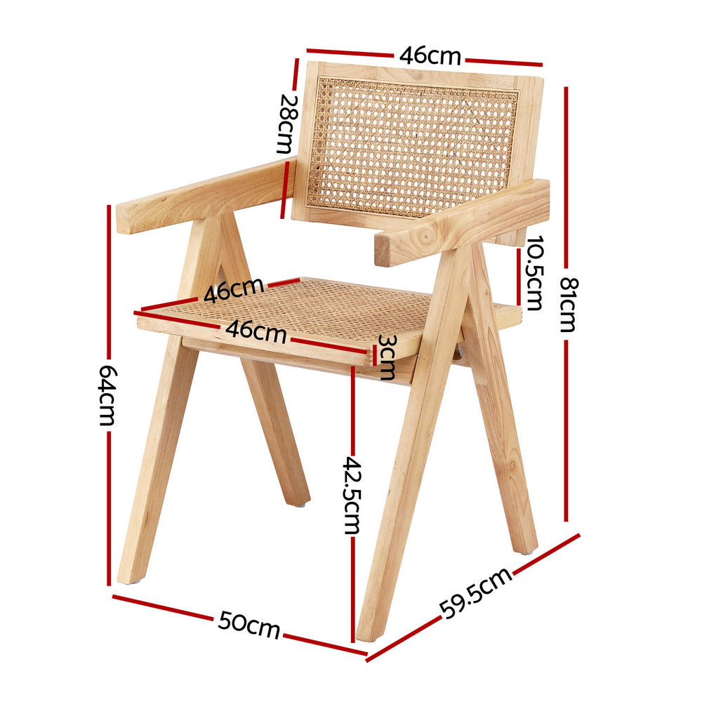 Artiss Dining Chair Rattan Seat Rubber Wood Frame Natural