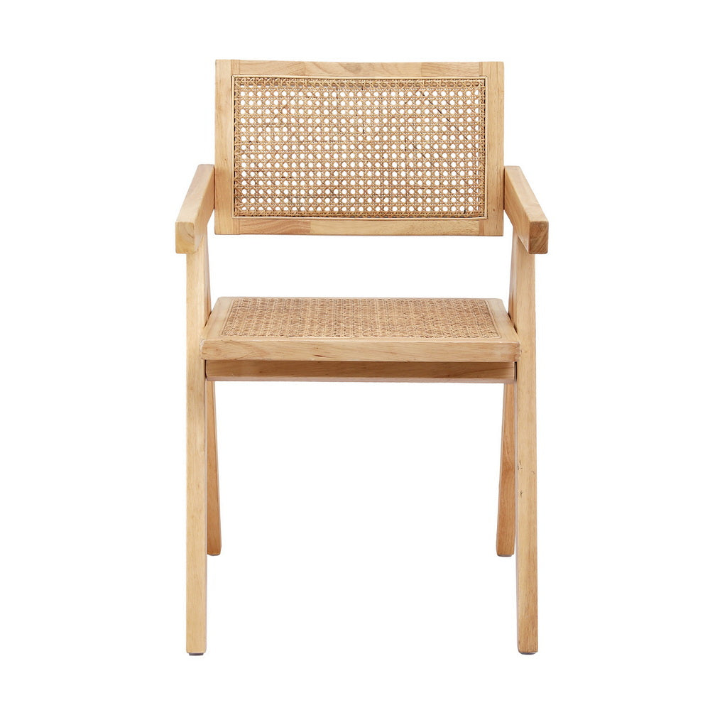 Artiss Dining Chair Rattan Seat Rubber Wood Frame Natural