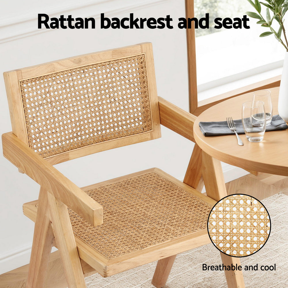 Artiss Dining Chair Rattan Seat Rubber Wood Frame Natural