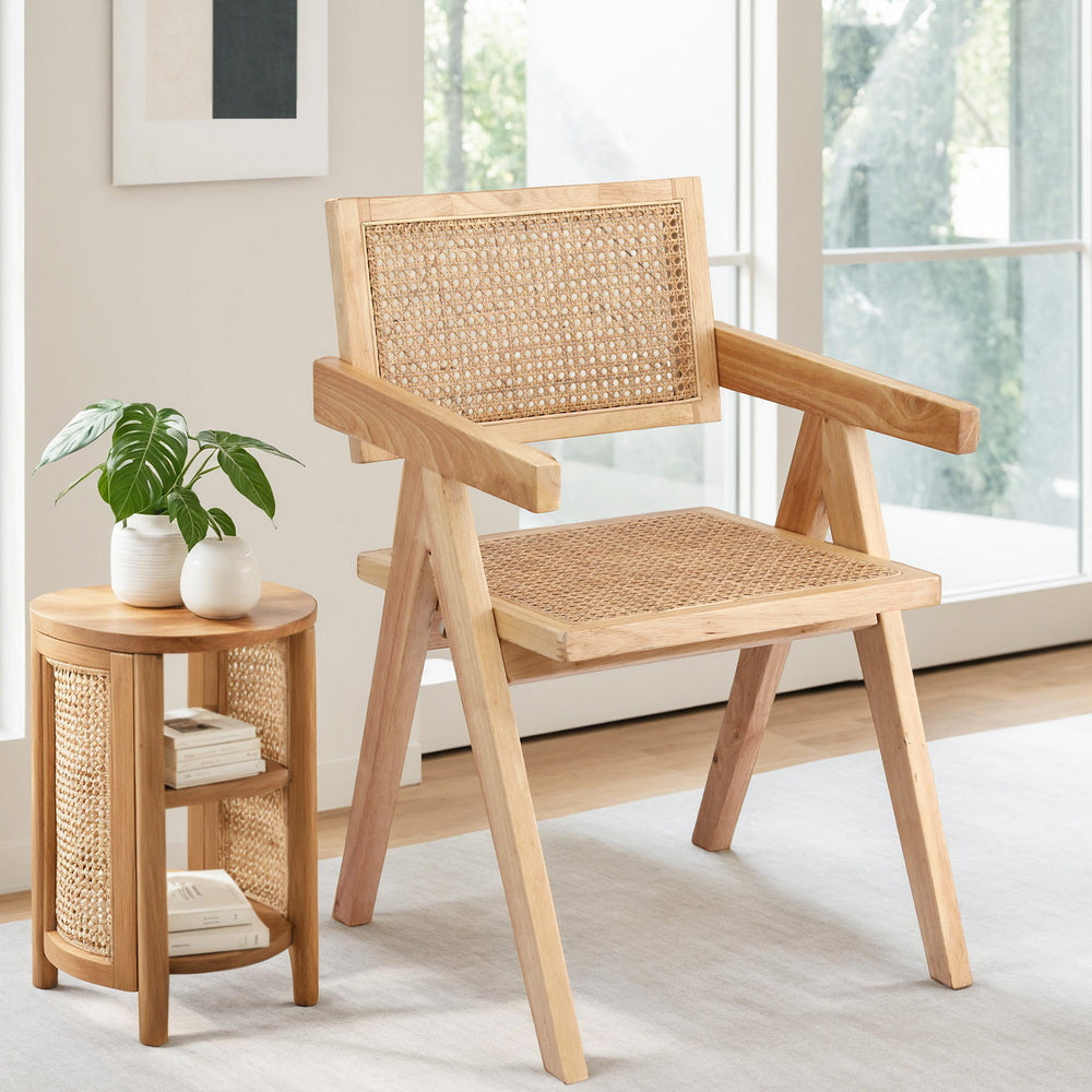 Artiss Dining Chair Rattan Seat Rubber Wood Frame Natural