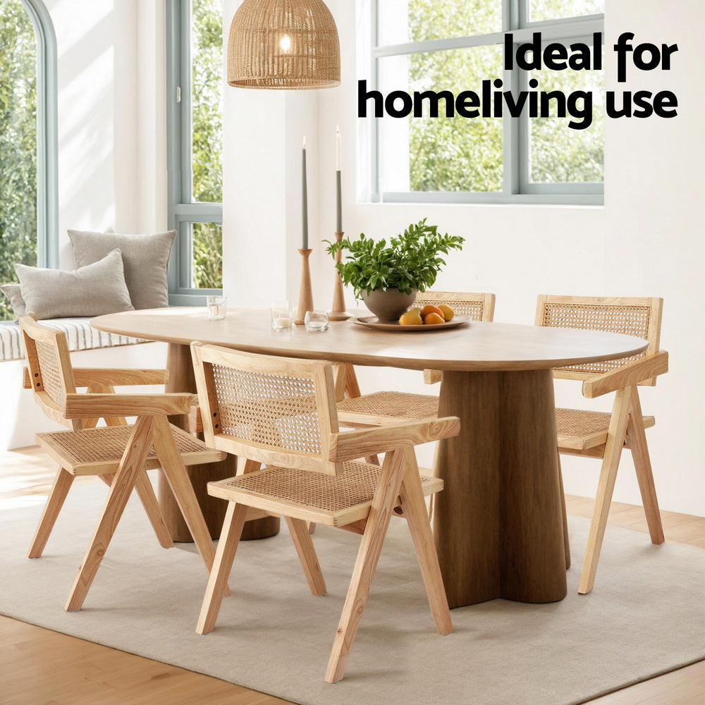 Artiss Dining Chairs Set of 2 Rattan Seat Rubber Wood Frame Natural