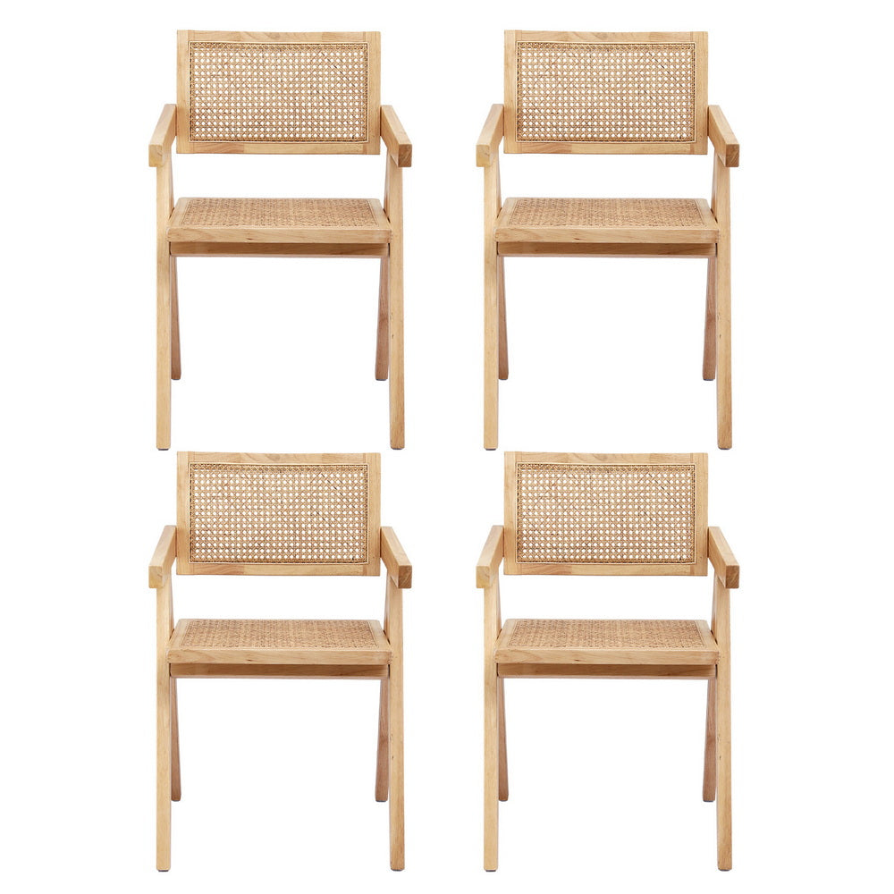 Artiss 4x Dining Chairs Rattan Seat Rubber Wood Frame Natural