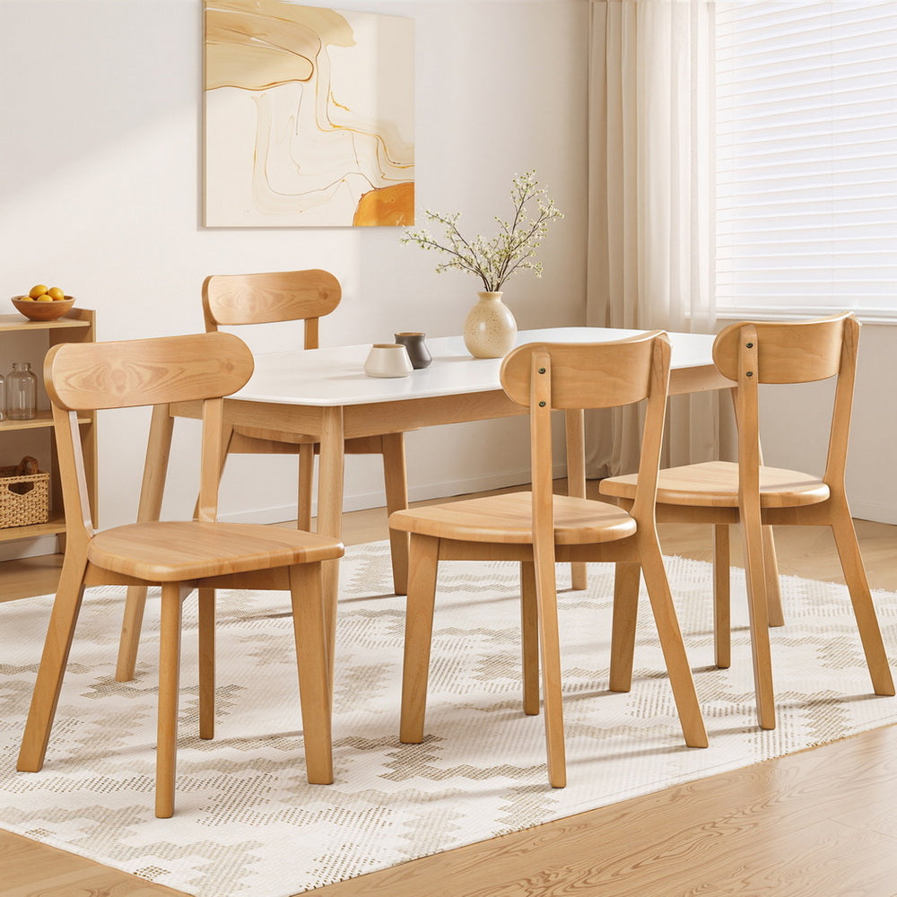 Artiss 4-Piece Dining Chairs Rubber Wood Natural Finish
