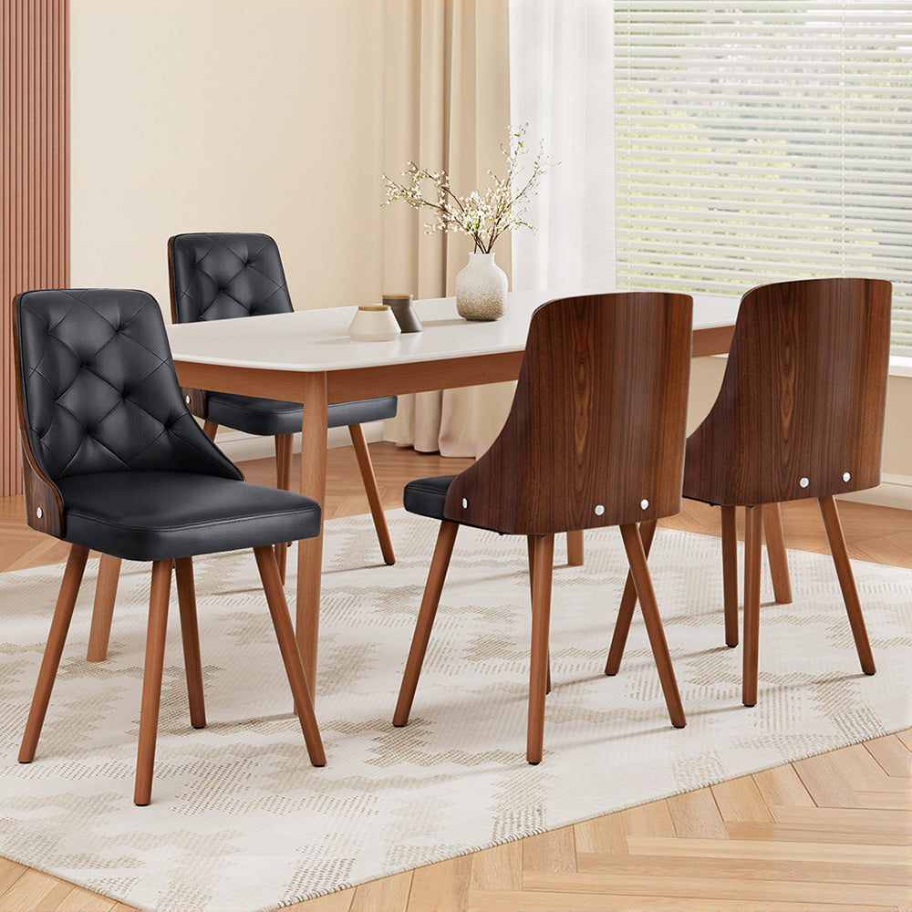 Artiss Set of 4 Dining Chairs Black PU Leather