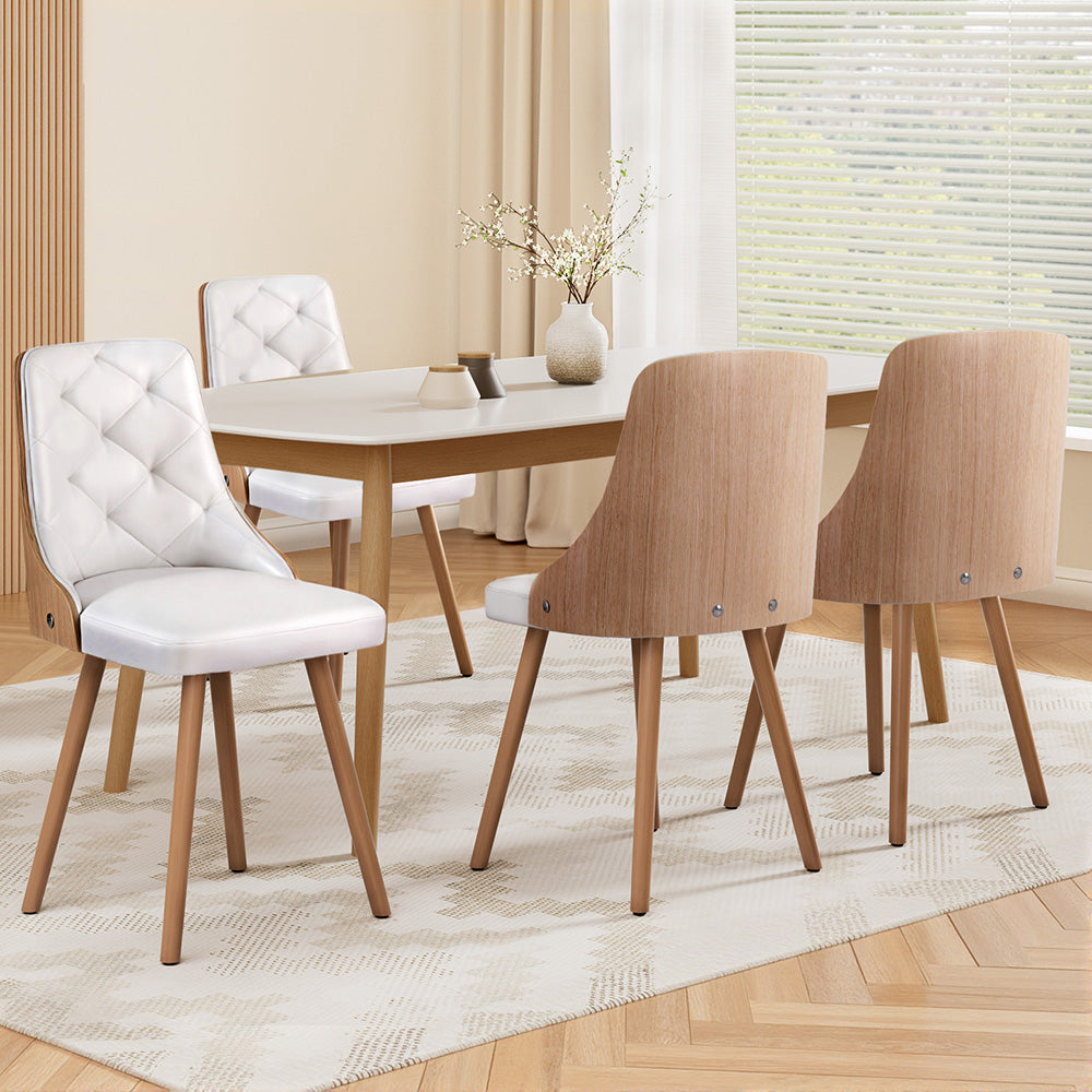 Artiss Dining Chairs Set of 4 White PU Leather