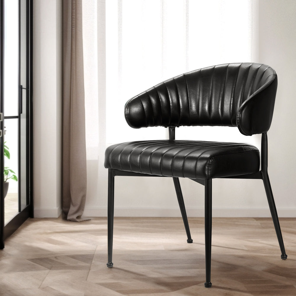 Yolanda Dining Chairs Set of 2 Leather Armchair Black