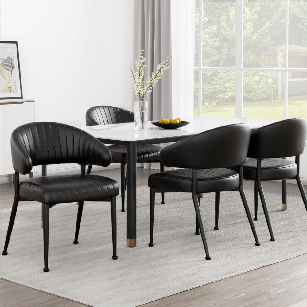 Yolanda Dining Chairs Set of 4 Leather Armchair Black