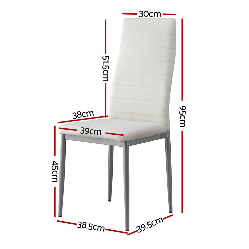 Astra Dining Chairs Set of 4 Leather Channel Tufted White