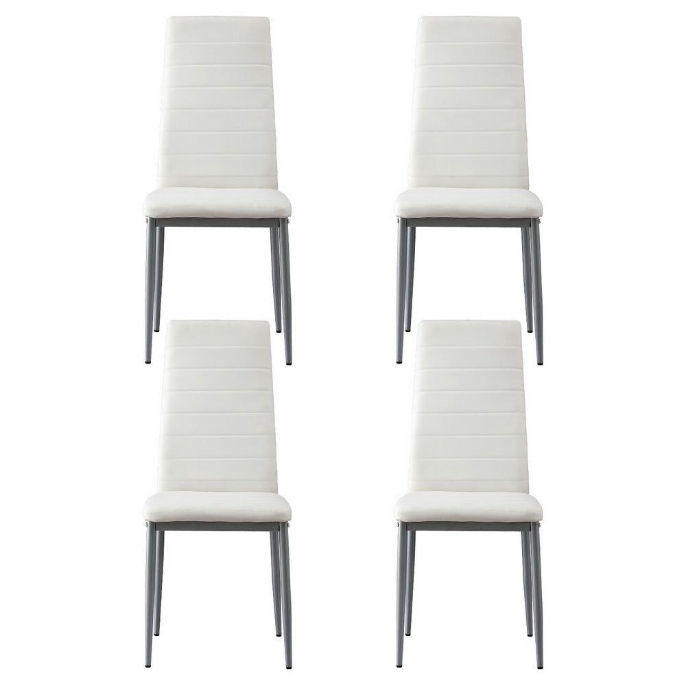 Astra Dining Chairs Set of 4 Leather Channel Tufted White