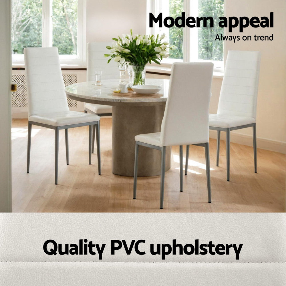 Astra Dining Chairs Set of 4 Leather Channel Tufted White