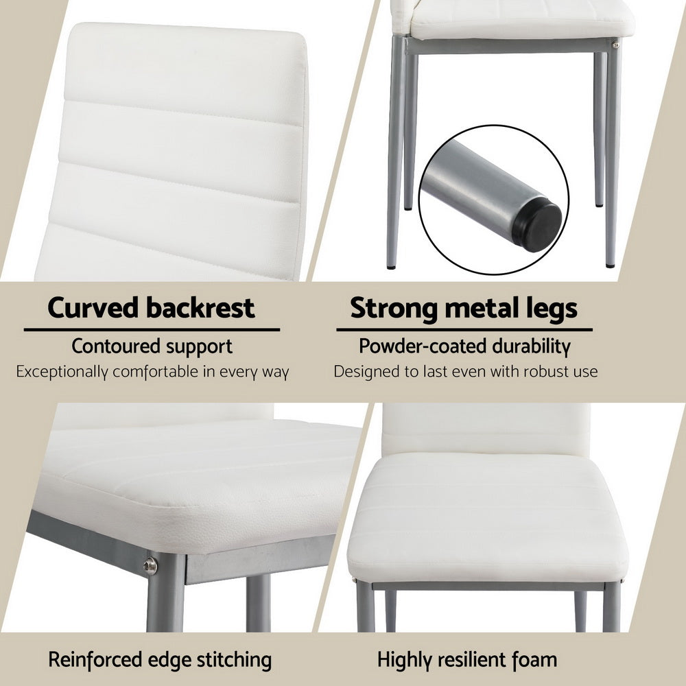 Astra Dining Chairs Set of 4 Leather Channel Tufted White