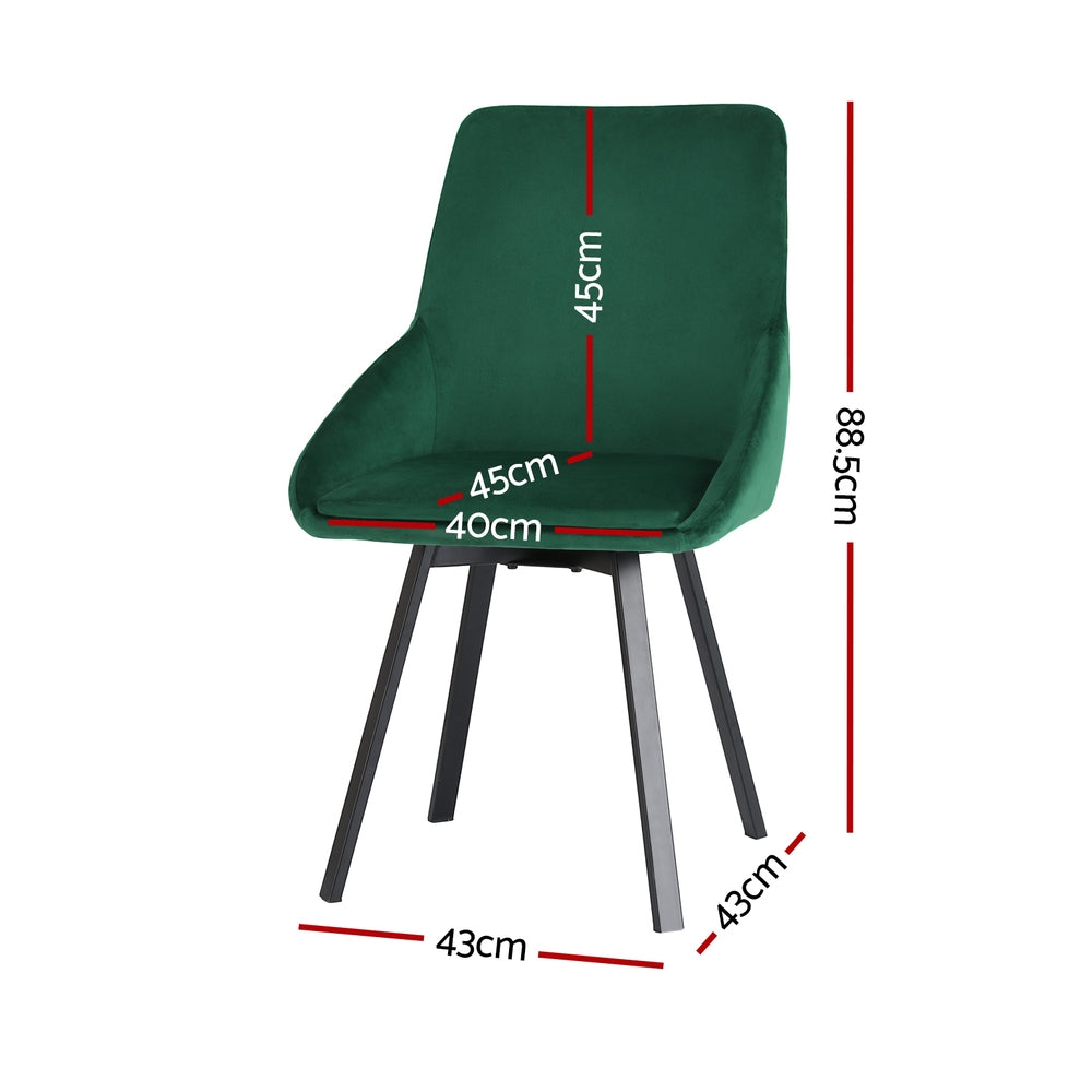 Sam Dining Chairs Set of 2 Velvet Swivel Base Green