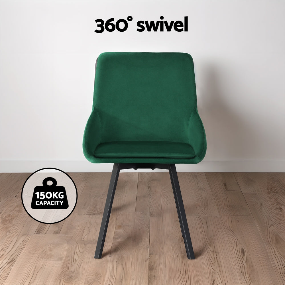 Sam Dining Chairs Set of 2 Velvet Swivel Base Green