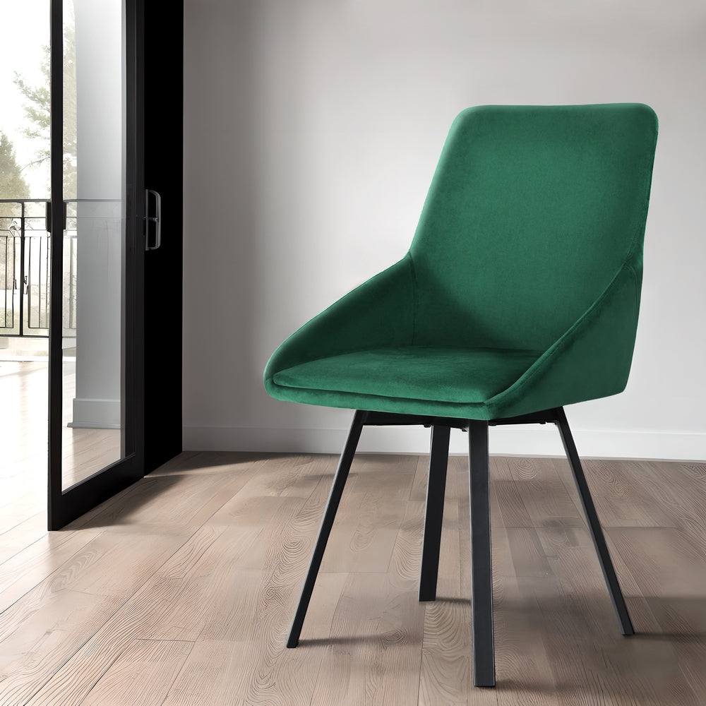 Sam Dining Chairs Set of 2 Velvet Swivel Base Green