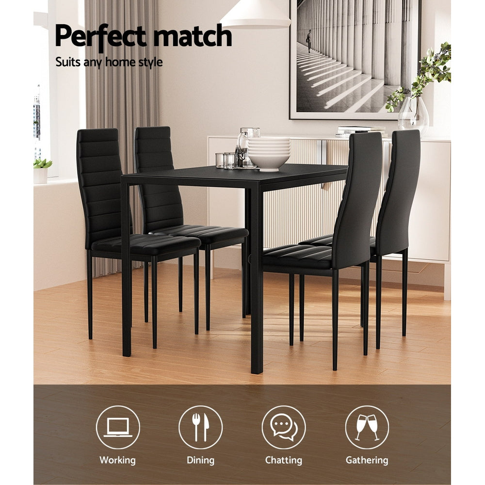 Artiss 5-Piece Dining Set Black Table and 4 Chairs