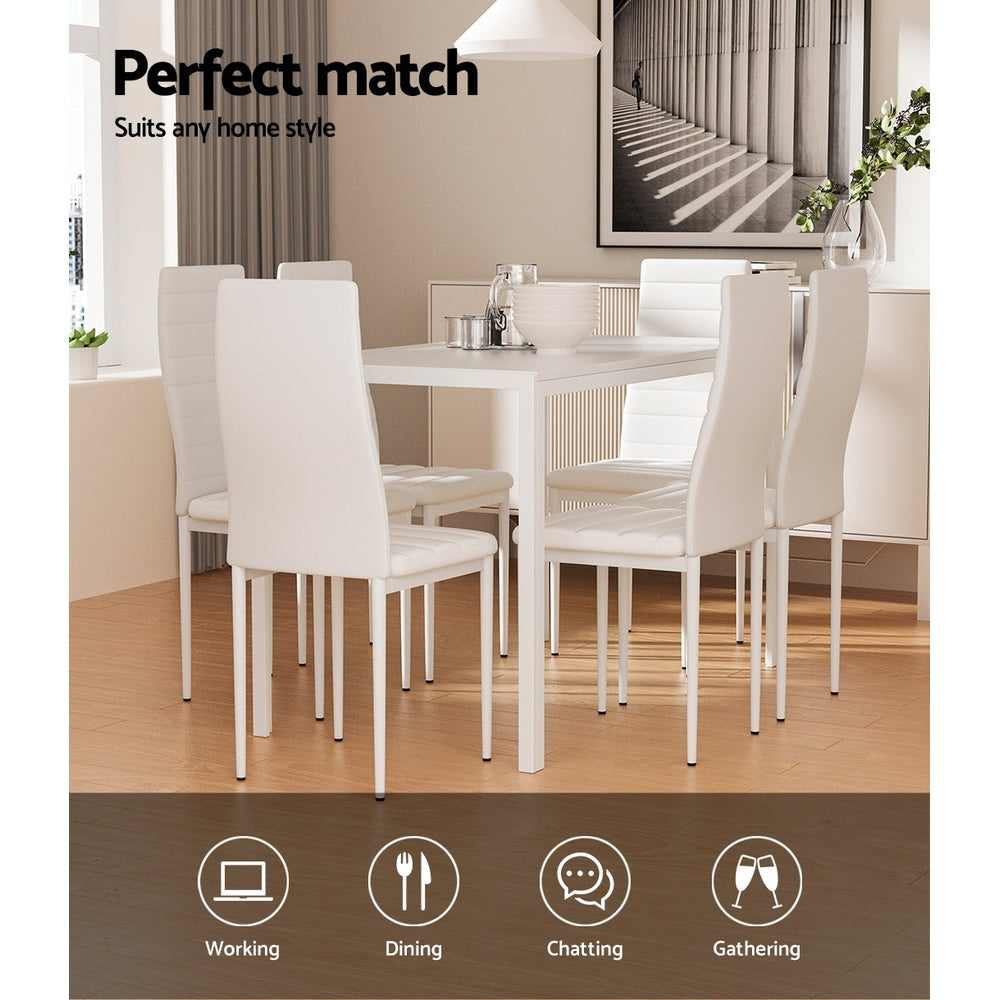 Artiss 7-Piece Dining Set White Table and Chairs