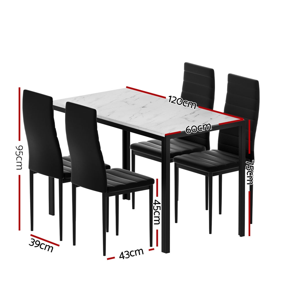 Artiss Dining Table Set 4 Chairs Marble Effect Black White