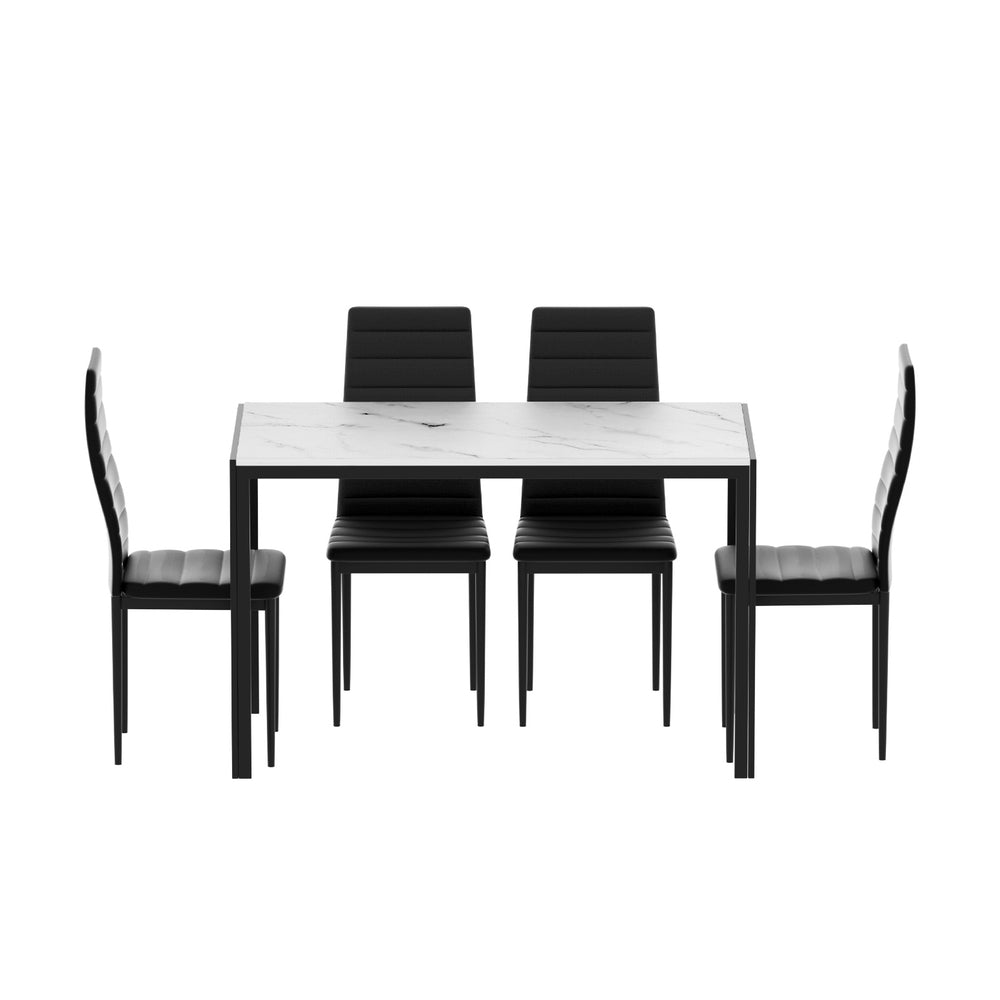Artiss Dining Table Set 4 Chairs Marble Effect Black White