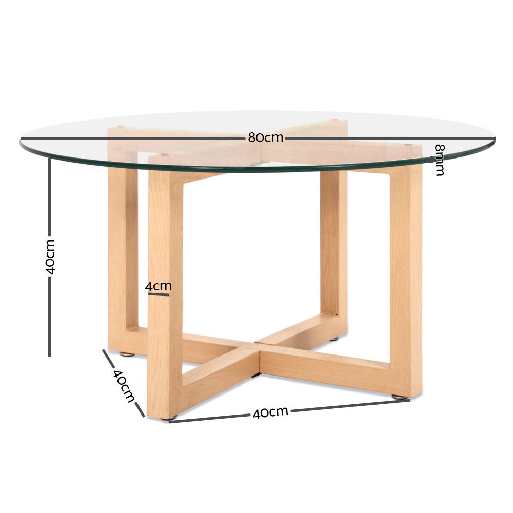 Round 80CM Coffee Table Tempered Glass Beige