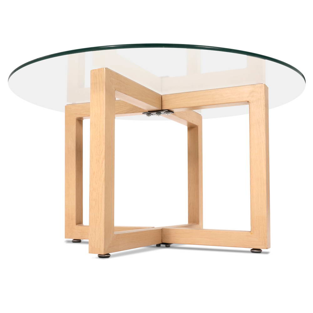 Round 80CM Coffee Table Tempered Glass Beige