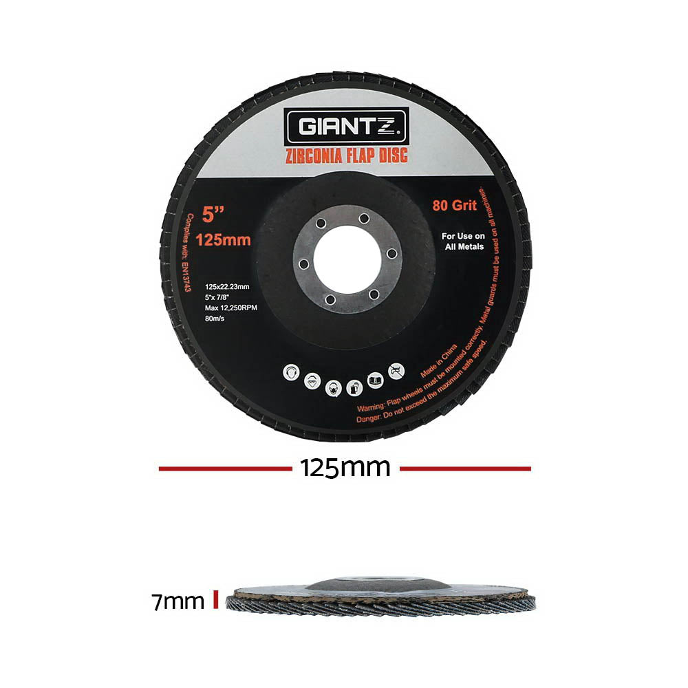 Giantz 100-Pack 5" Zirconia Flap Discs 80 Grit for Angle Grinders