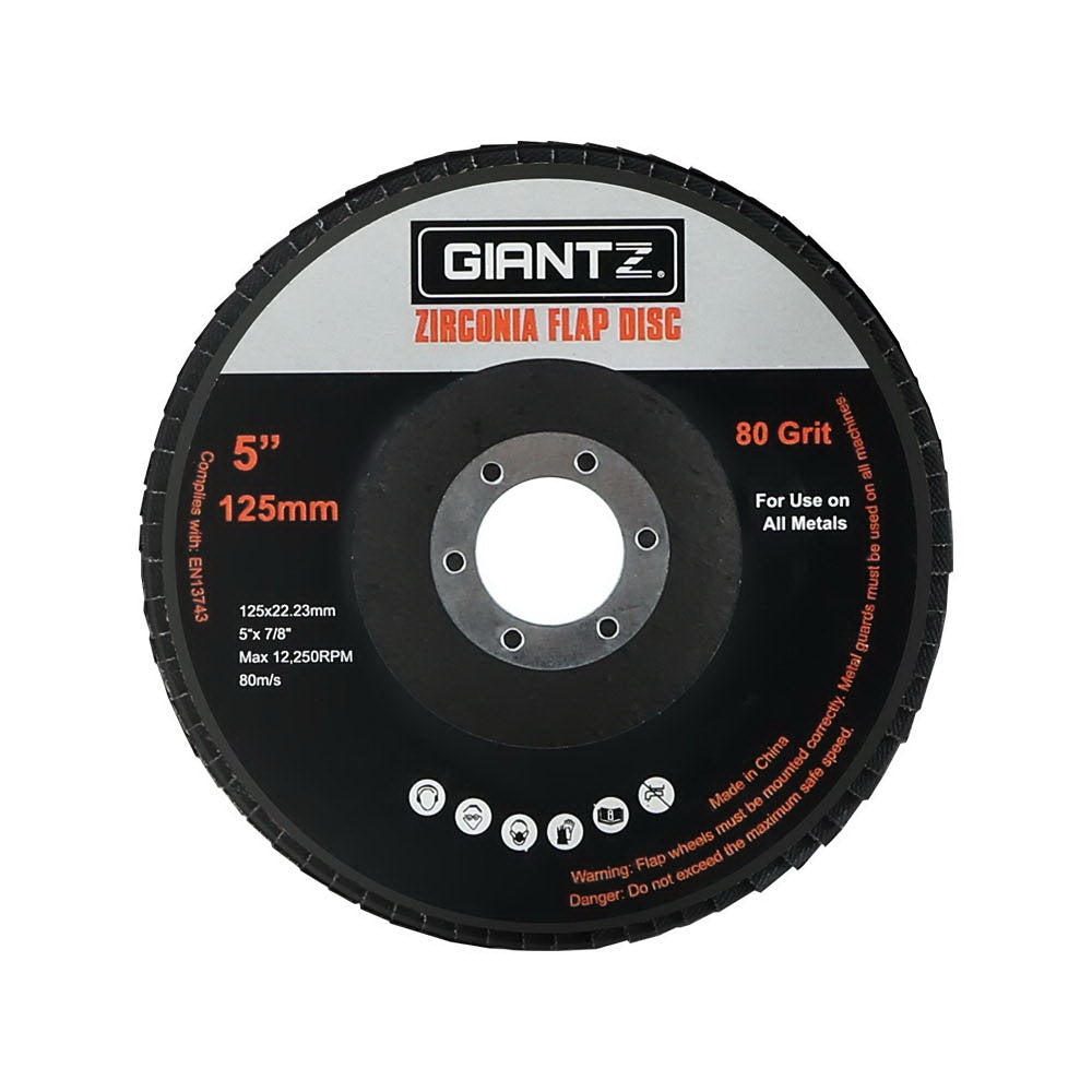 Giantz 100-Pack 5" Zirconia Flap Discs 80 Grit for Angle Grinders