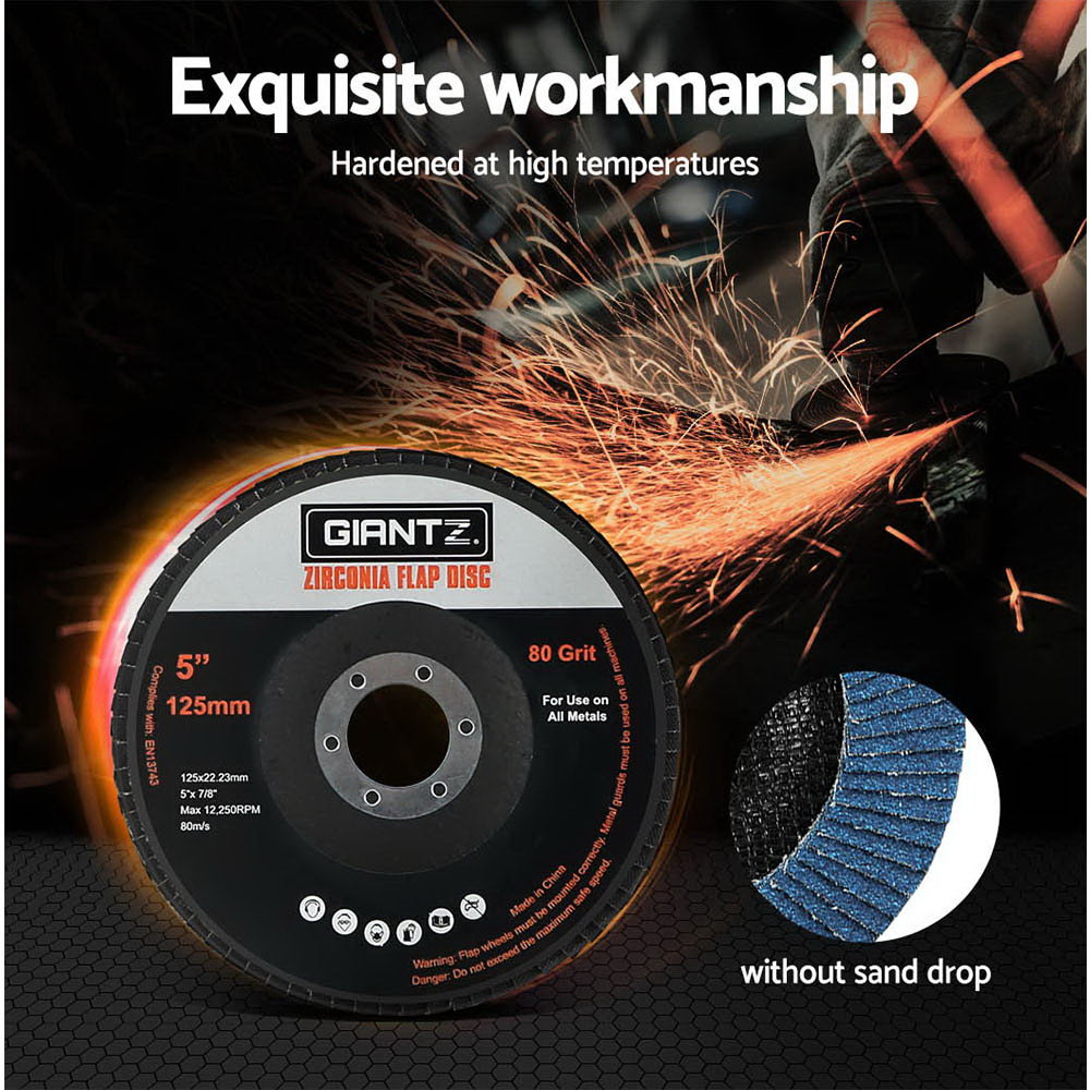 Giantz 100-Pack 5" Zirconia Flap Discs 80 Grit for Angle Grinders