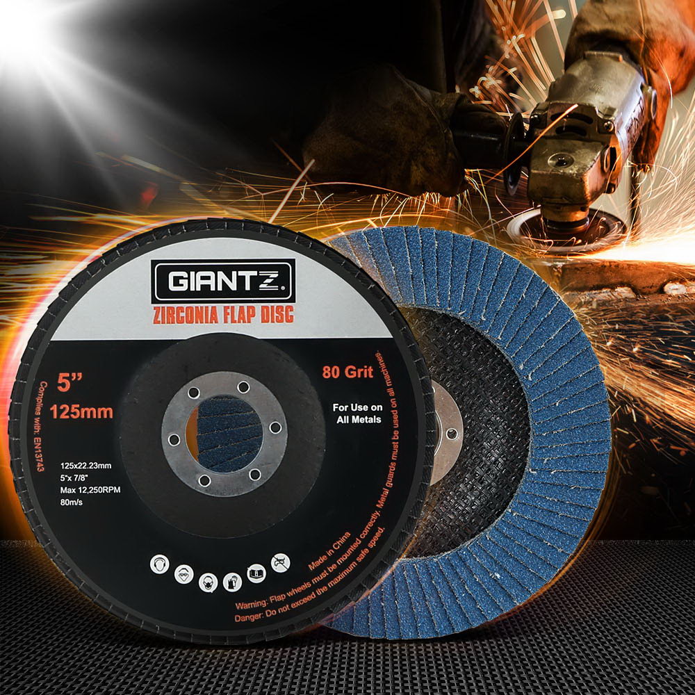 Giantz 100-Pack 5" Zirconia Flap Discs 80 Grit for Angle Grinders