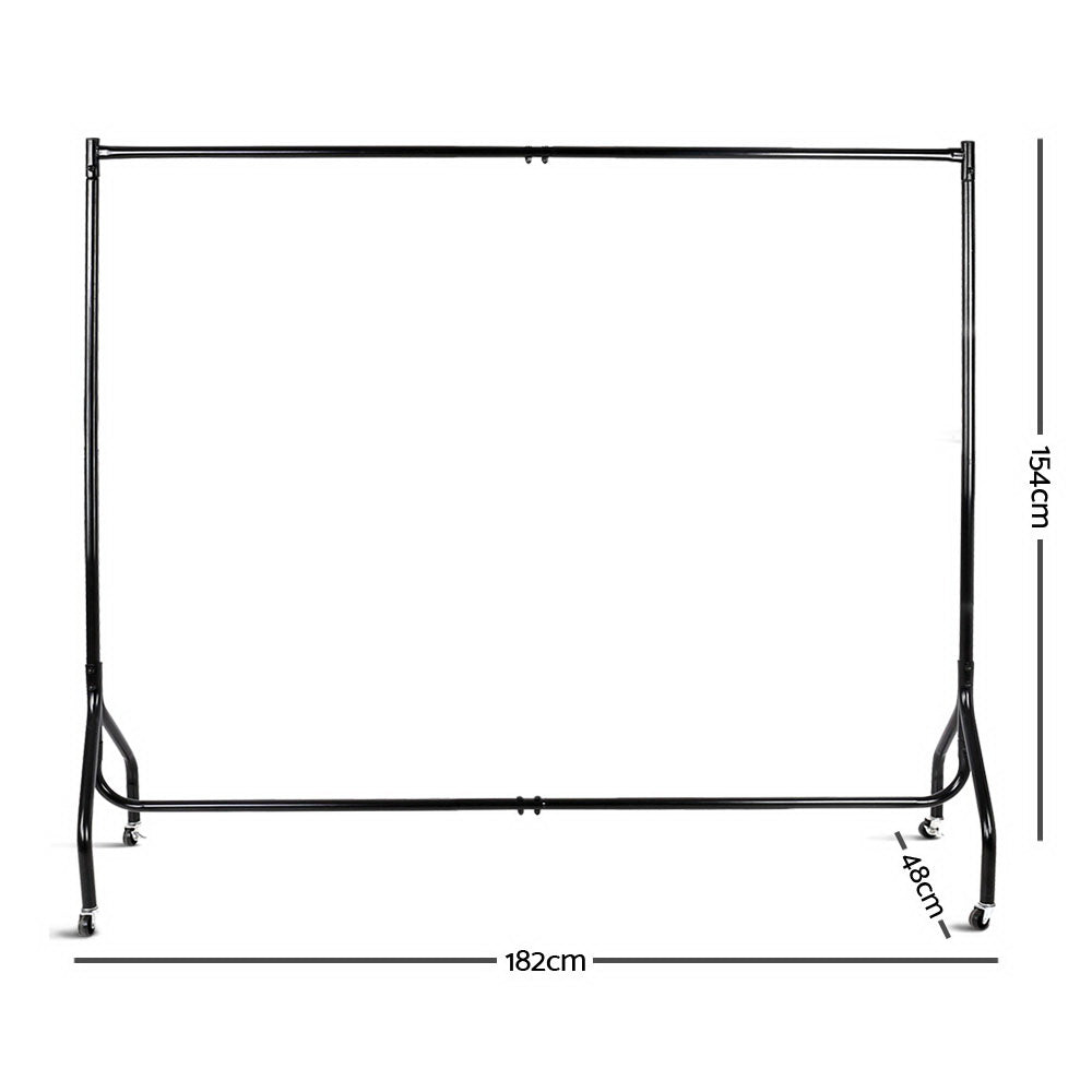 Artiss 6FT Metal Clothes Rack Airer Coat Stand Black Wheels