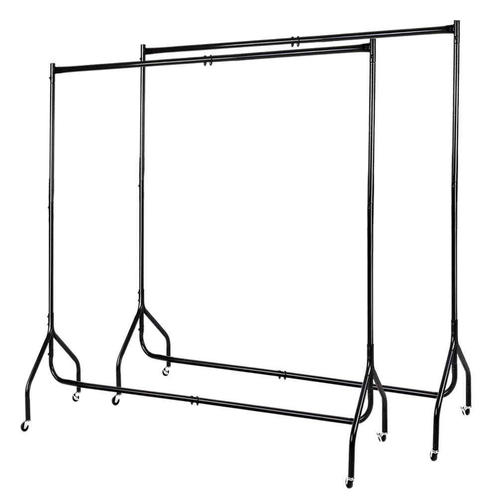 Artiss 6FT Metal Clothes Rack Airer Coat Stand Black Wheels