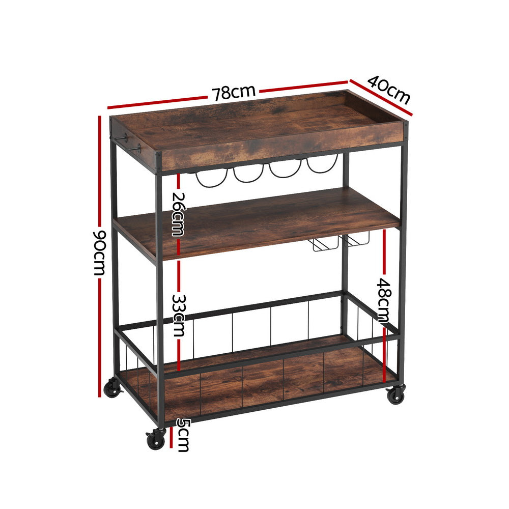 Artiss Oak Kitchen Island Rolling Serving Cart with Wine Storage