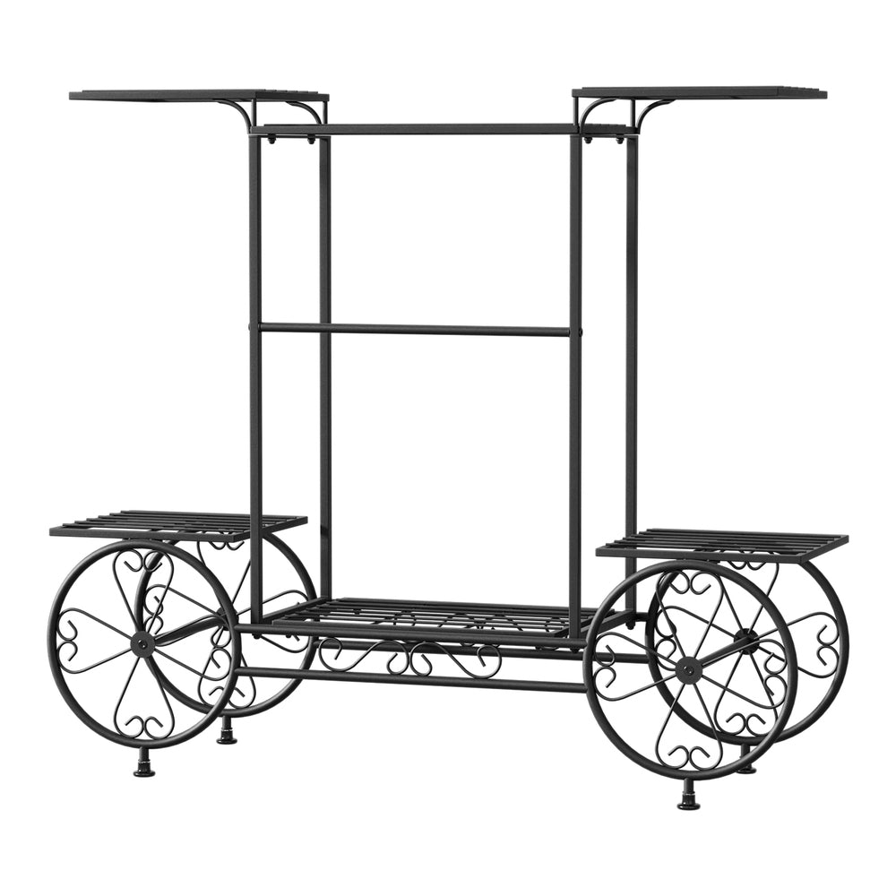 Artiss 6-Tier Iron Plant Stand Black 4-Wheeler