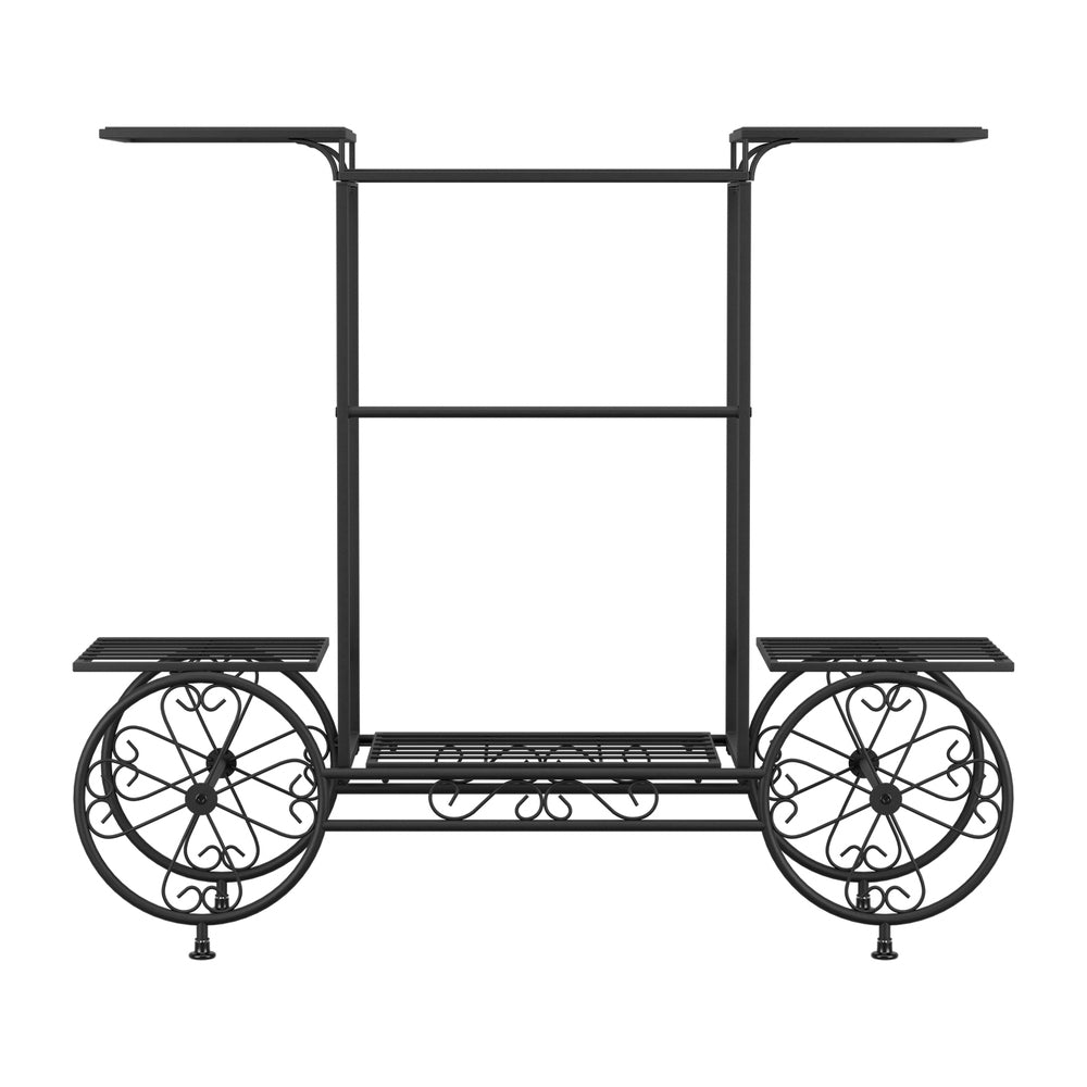 Artiss 6-Tier Iron Plant Stand Black 4-Wheeler