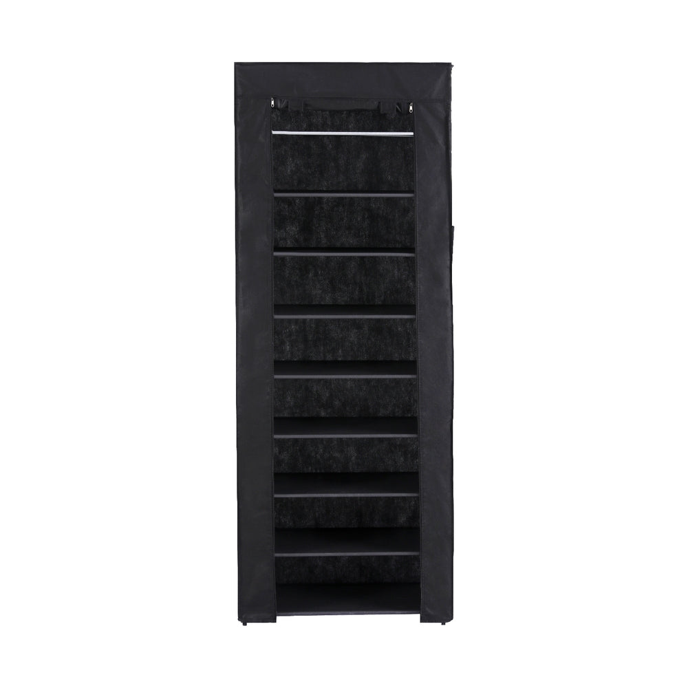 Chad 10 Tier Shoe Rack Cabinet Removable Cover Black