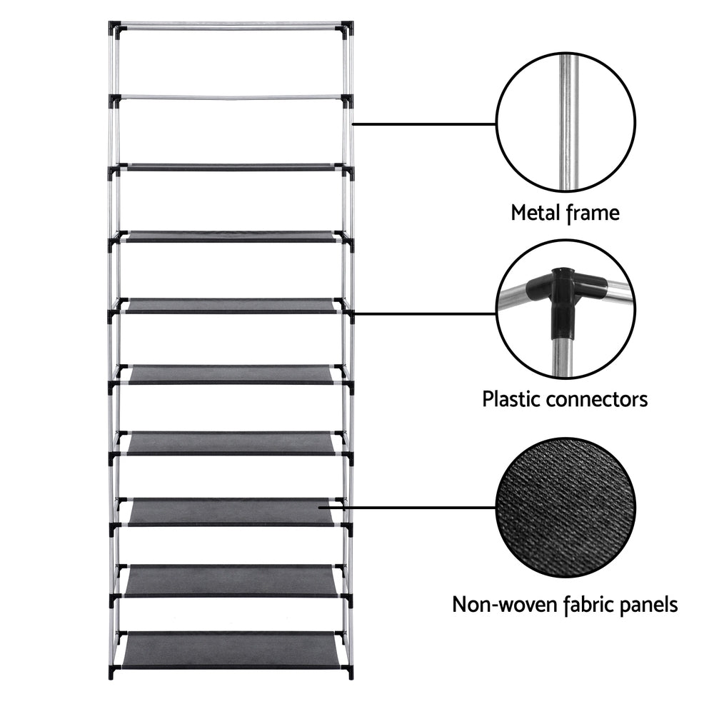 Chad 10-Tier Shoe Rack Cabinet Removable Cover Black