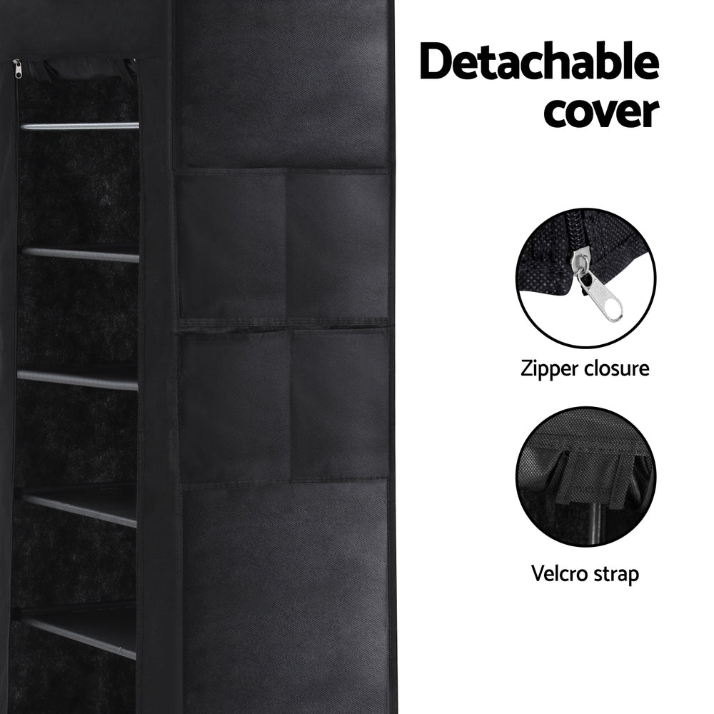 Chad 10-Tier Shoe Rack Cabinet Removable Cover Black