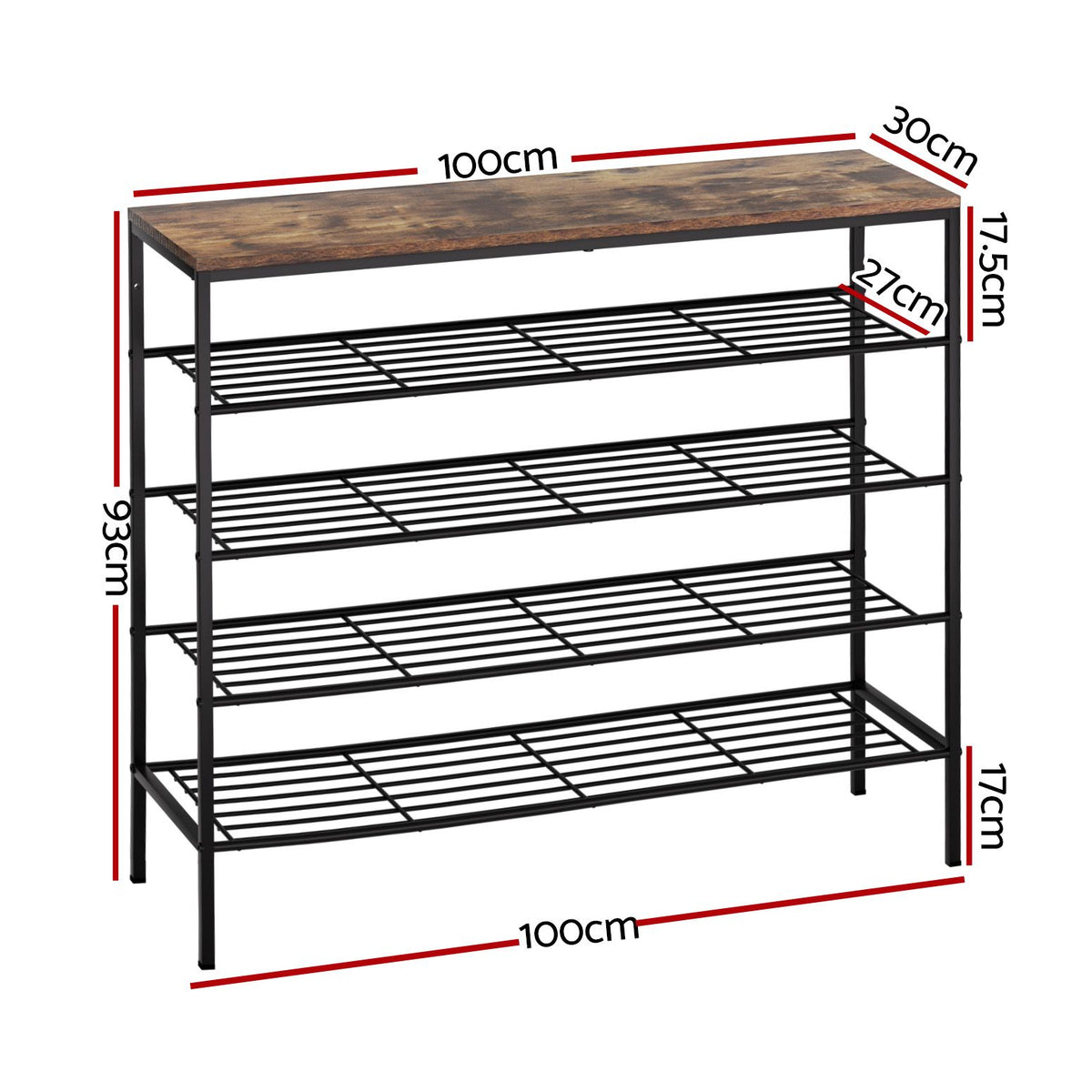 Bob Industrial Shoe Rack 5-Tier 25 Pairs Walnut