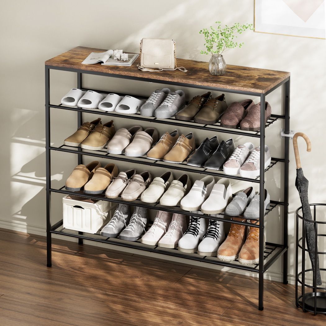 Bob Industrial Shoe Rack 5-Tier 25 Pairs Walnut