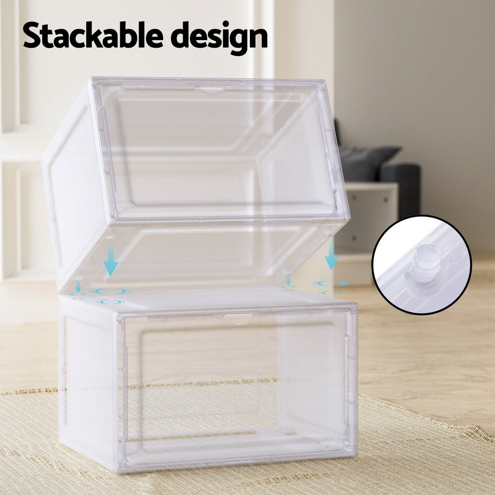 Sade Stackable Shoe Storage Boxes Set of 2 Magnetic Door Transparent