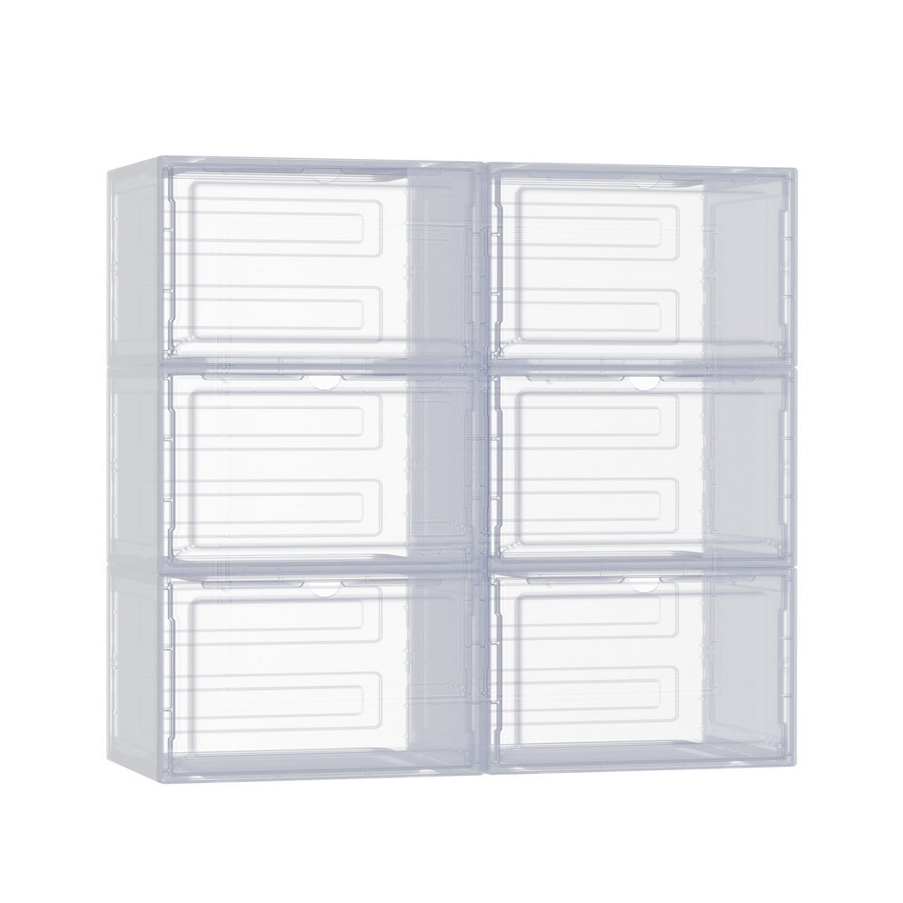 Sade 6-Pack Stackable Shoe Storage Boxes Magnetic Door Transparent