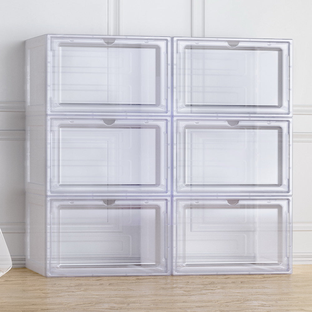 Sade 6-Pack Stackable Shoe Storage Boxes Magnetic Door Transparent