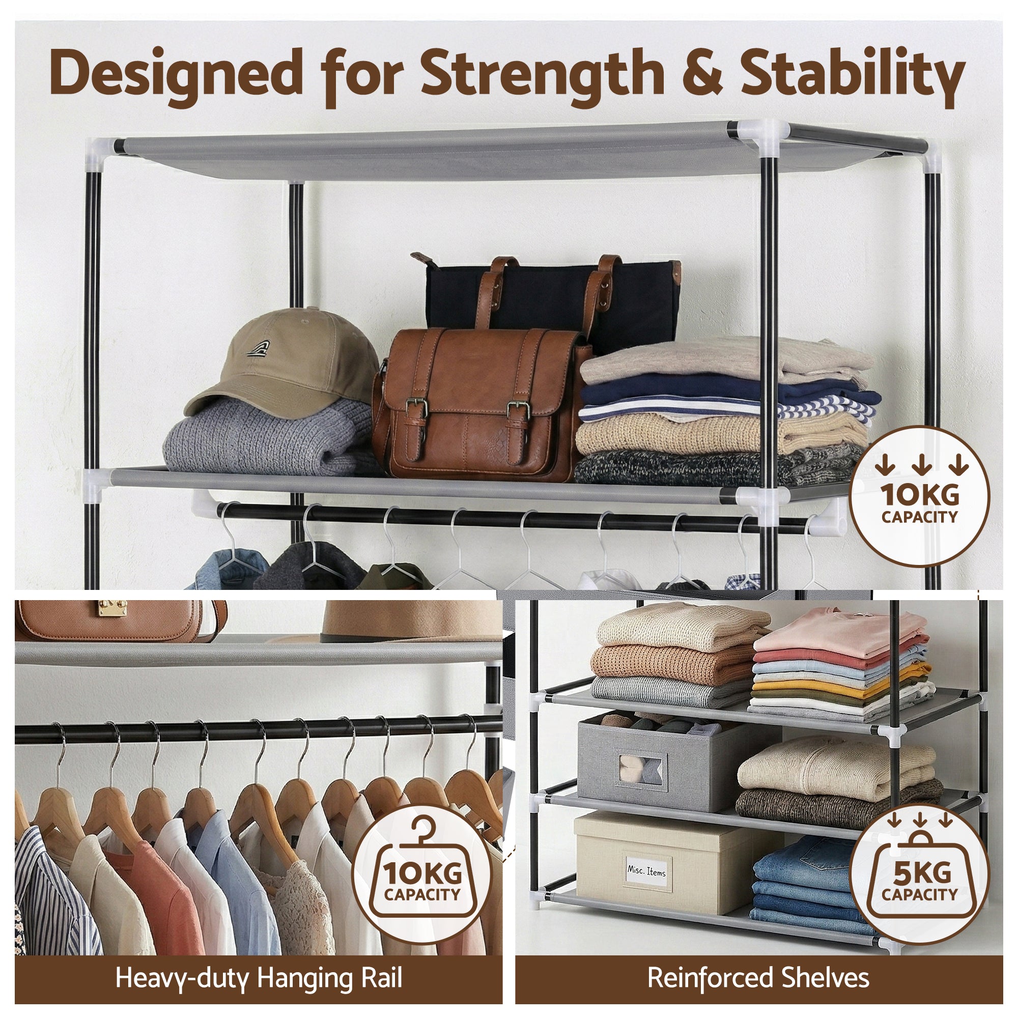 Artiss Large Portable Clothes Closet Wardrobe with Magnetic Door Grey