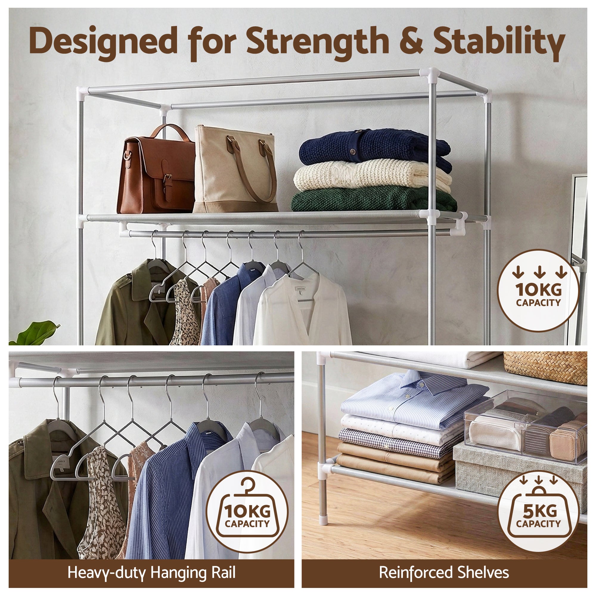 Artiss Large Portable Clothes Closet Wardrobe with Tiebacks Grey