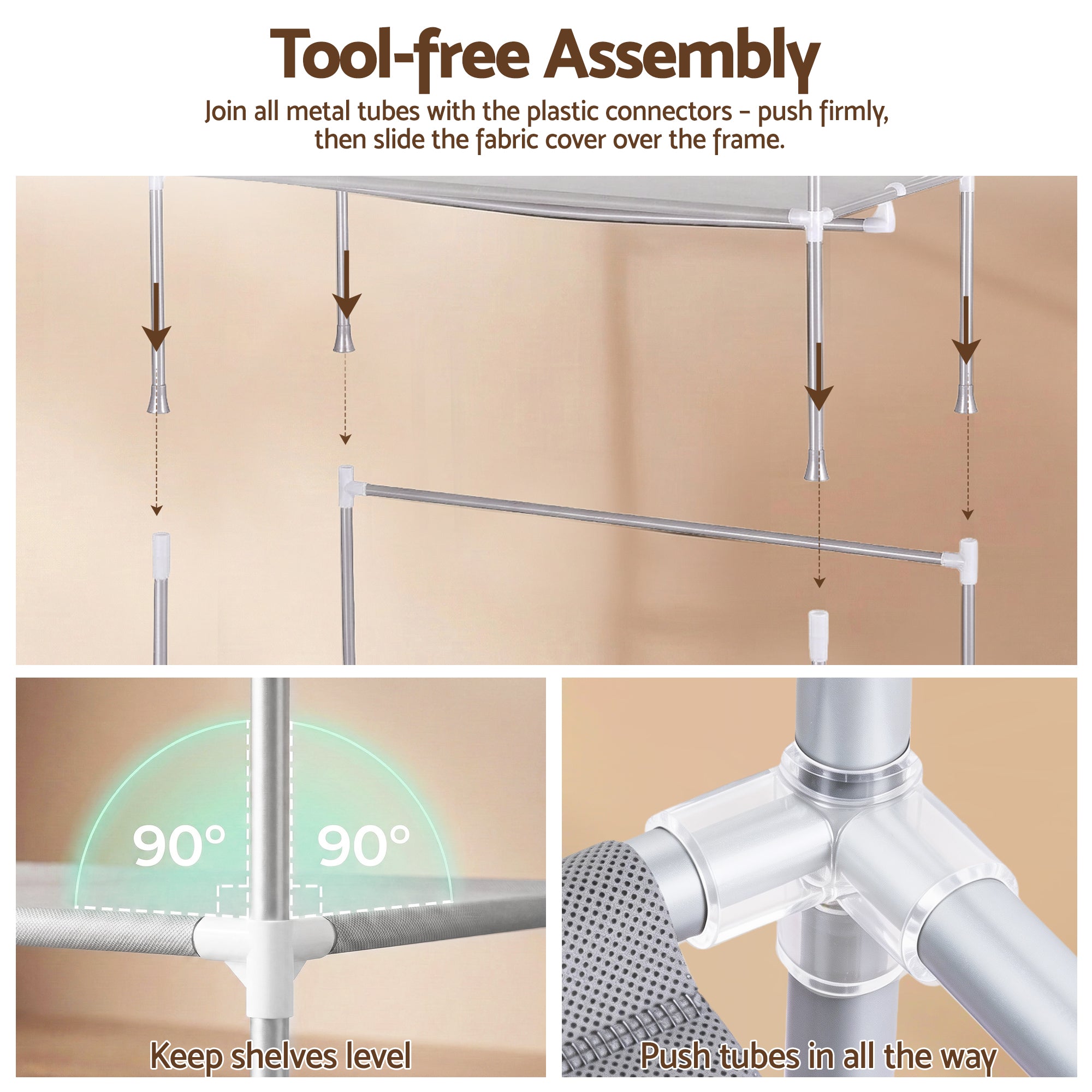 Artiss Large Portable Clothes Closet Wardrobe with Tiebacks Grey