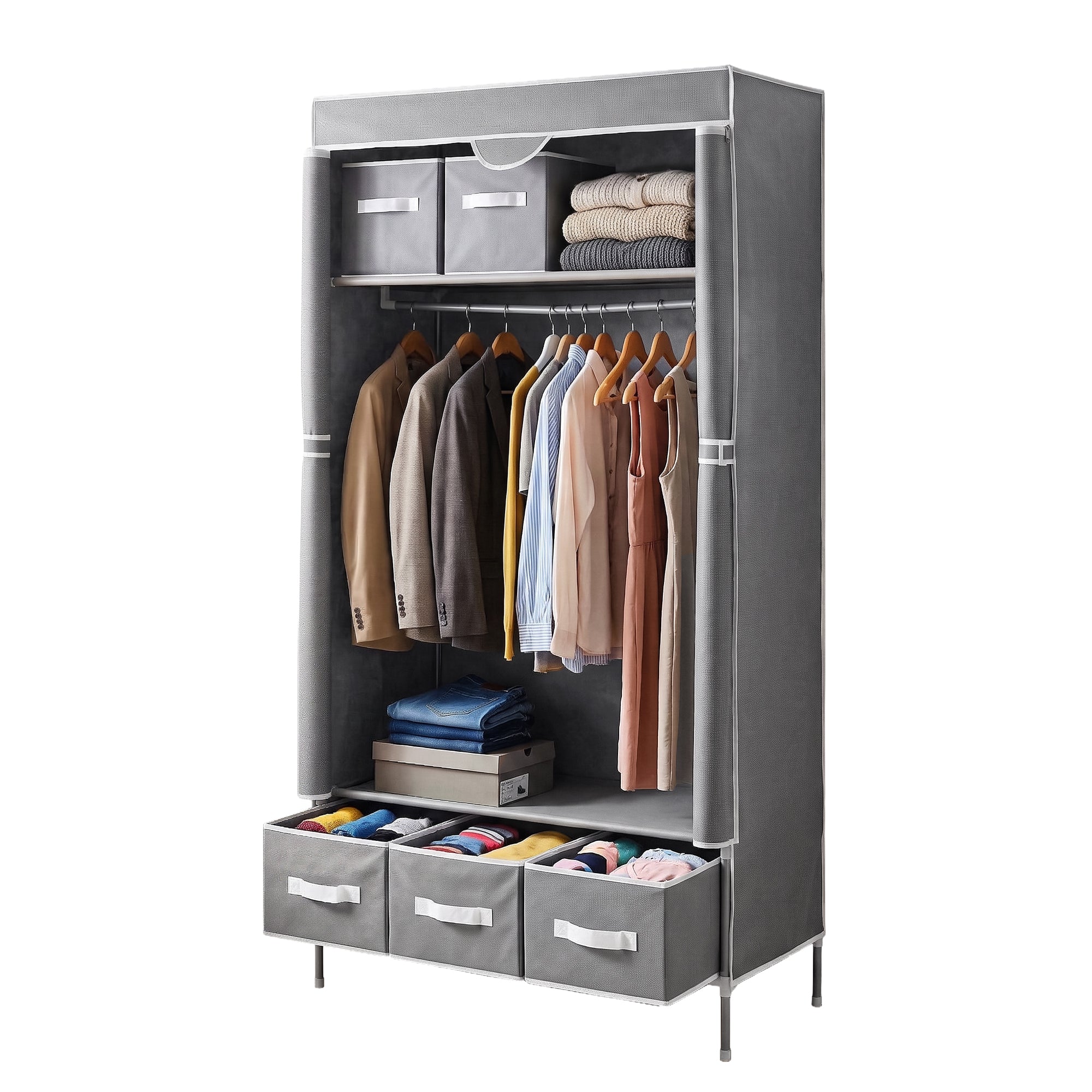 Artiss Large Portable Clothes Closet Wardrobe with Tiebacks Grey
