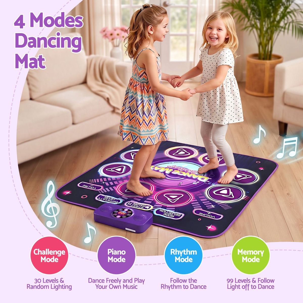 Keezi Kids Electronic Dance Mat with Bluetooth, 4 Game Modes, Purple
