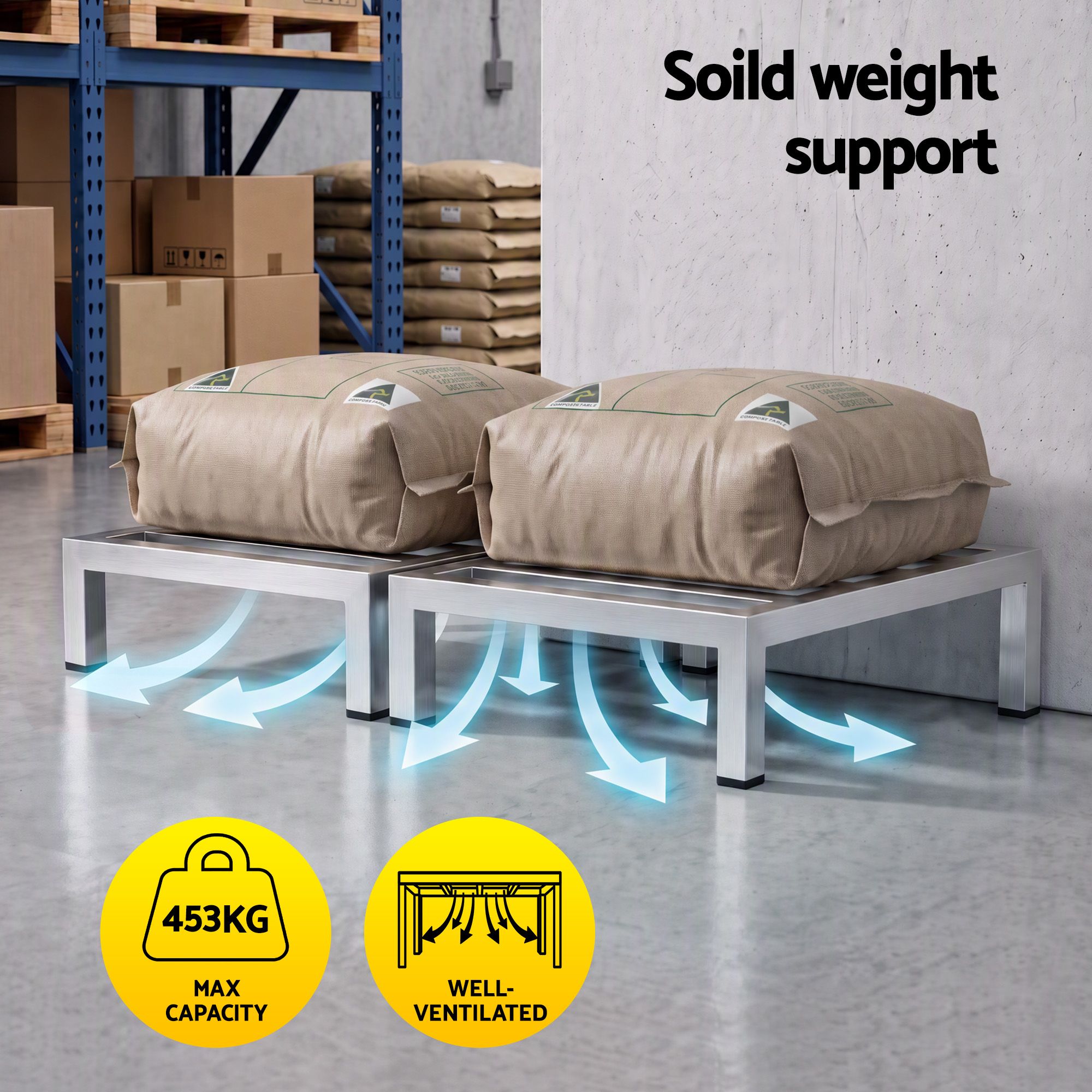 Giantz 35x35cm Dunnage Rack 2-Pack Stainless Steel Kitchen Floor Stand