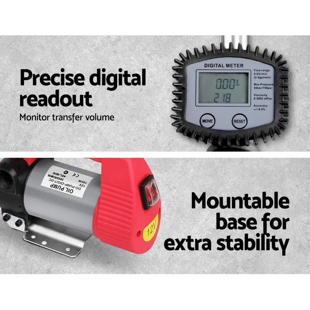 12V Diesel Oil Transfer Pump Stainless Steel Digital Flow Meter