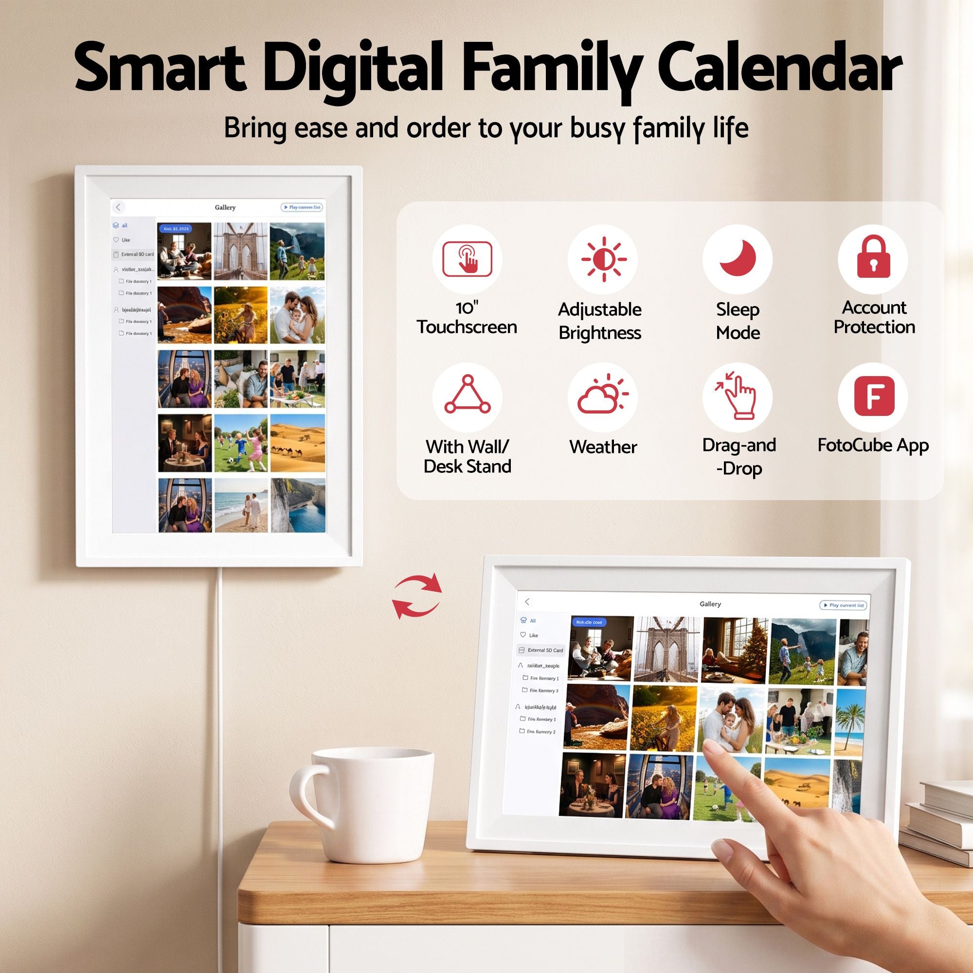 Artiss 10" Digital Calendar Planner Smart Photo Frame Family Chore Chart & Sync