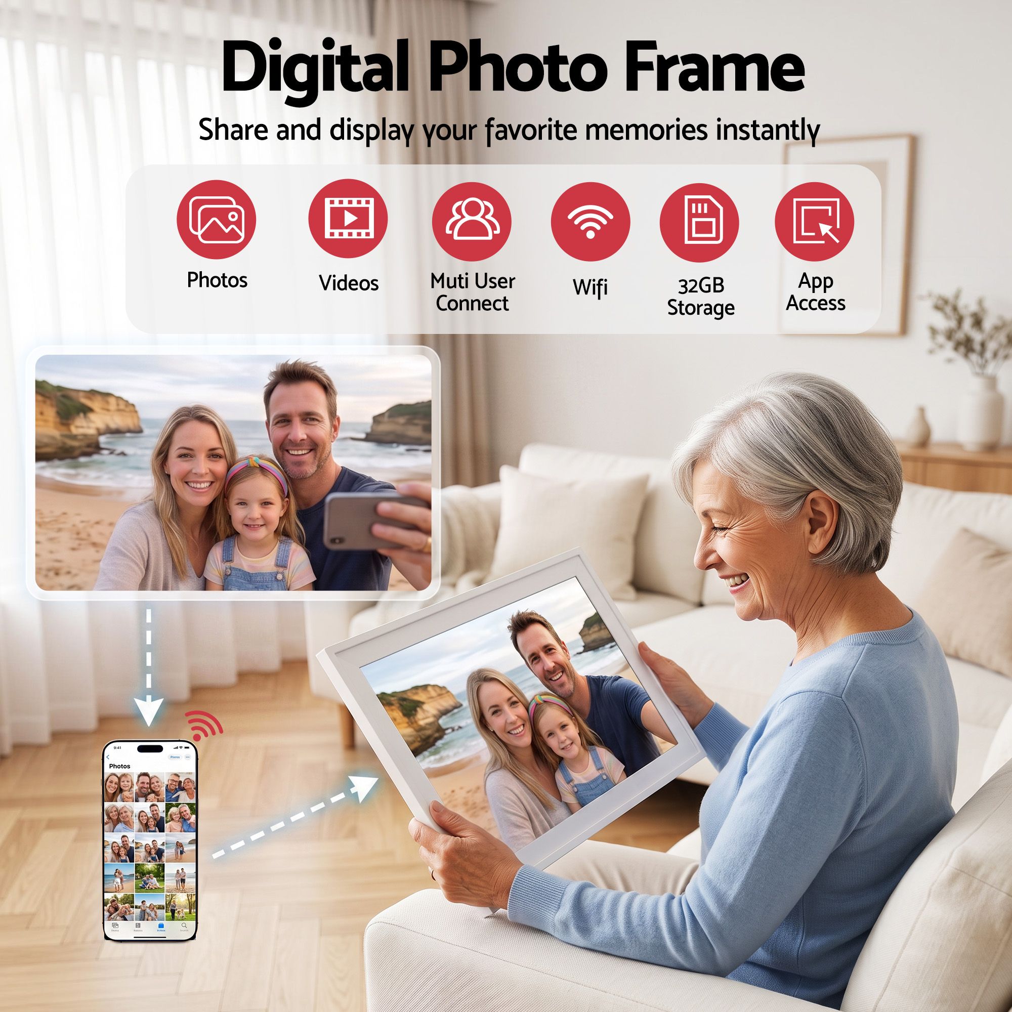 Artiss 15.6" Digital Calendar Planner Smart Photo Frame Family Chore Chart & Sync